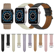 Embossed Line Genuine Leather Watch Band For Apple Watch 42mm(Milky Brown)