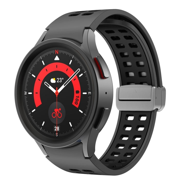 For Samsung Galaxy Watch5 Double-row Hole Folding Buckle Silicone Watch Band(Black)
