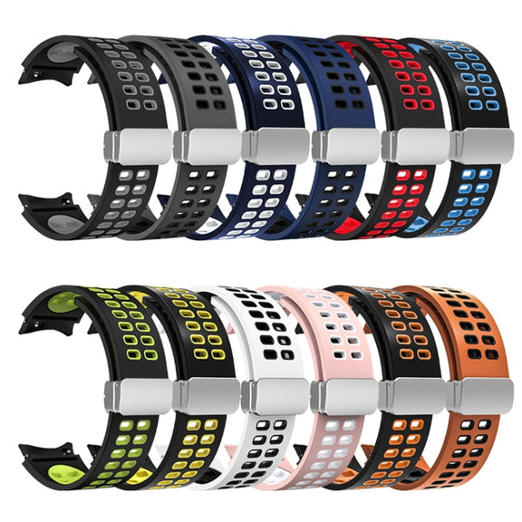 For Samsung Galaxy Watch5 Double-row Hole Folding Buckle Silicone Watch Band(Black Orange)