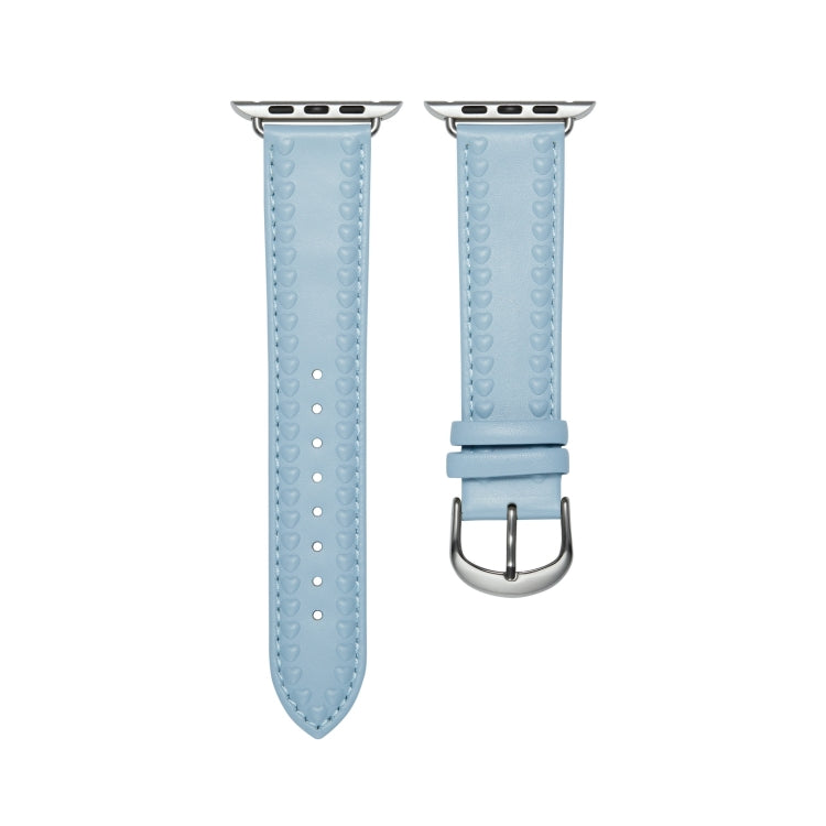 Embossed Love Genuine Leather Watch Band For Apple Watch Ultra 49mm(Blue)