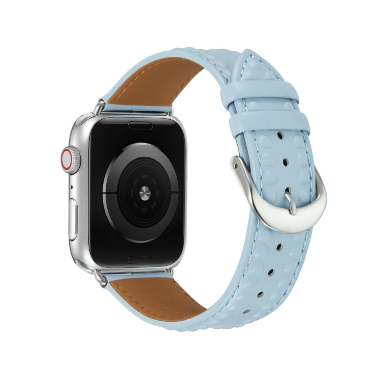 Embossed Love Genuine Leather Watch Band For Apple Watch Ultra 49mm(Blue)