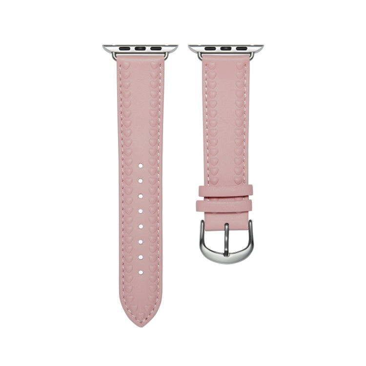 Embossed Love Genuine Leather Watch Band For Apple Watch 8 45mm(Pink)