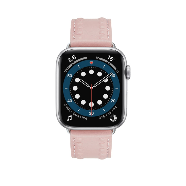 Embossed Love Genuine Leather Watch Band For Apple Watch 8 45mm(Pink)
