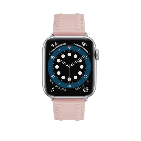 Embossed Love Genuine Leather Watch Band For Apple Watch 8 45mm(Pink)