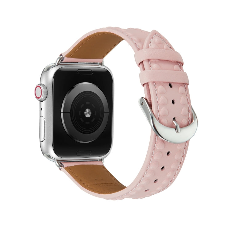 Embossed Love Genuine Leather Watch Band For Apple Watch 8 45mm(Pink)