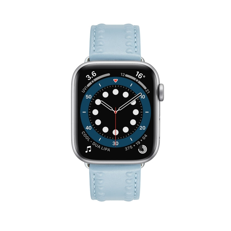Embossed Love Genuine Leather Watch Band For Apple Watch SE 2022 44mm(Blue)