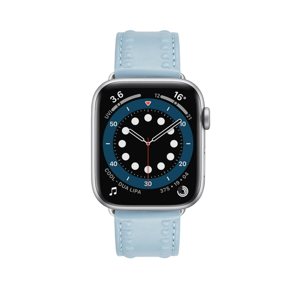 Embossed Love Genuine Leather Watch Band For Apple Watch SE 2022 44mm(Blue)