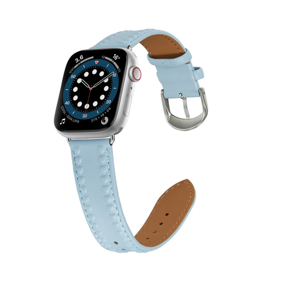 Embossed Love Genuine Leather Watch Band For Apple Watch 6 40mm(Blue)