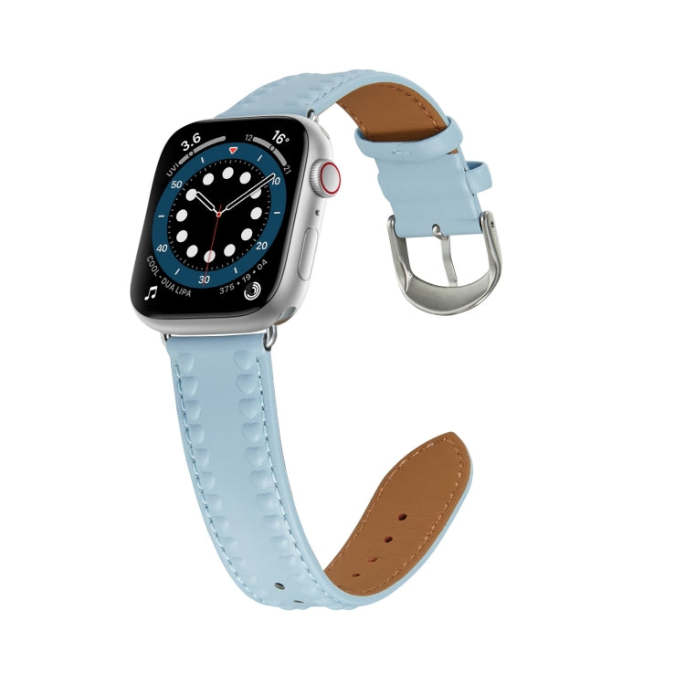 Embossed Love Genuine Leather Watch Band For Apple Watch 6 40mm(Blue)