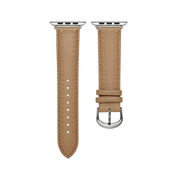 Embossed Love Genuine Leather Watch Band For Apple Watch 3 42mm(Khaki)