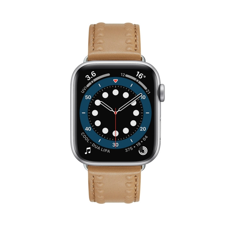 Embossed Love Genuine Leather Watch Band For Apple Watch 3 42mm(Khaki)