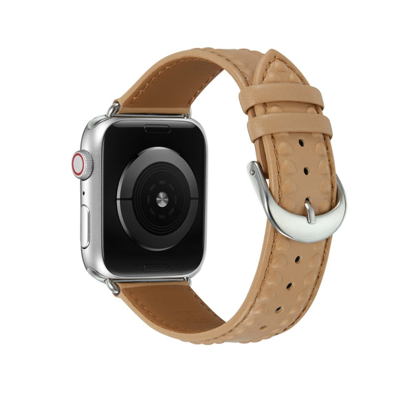Embossed Love Genuine Leather Watch Band For Apple Watch 3 42mm(Khaki)