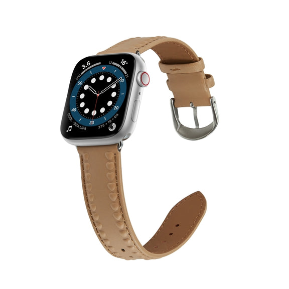 Embossed Love Genuine Leather Watch Band For Apple Watch 3 42mm(Khaki)