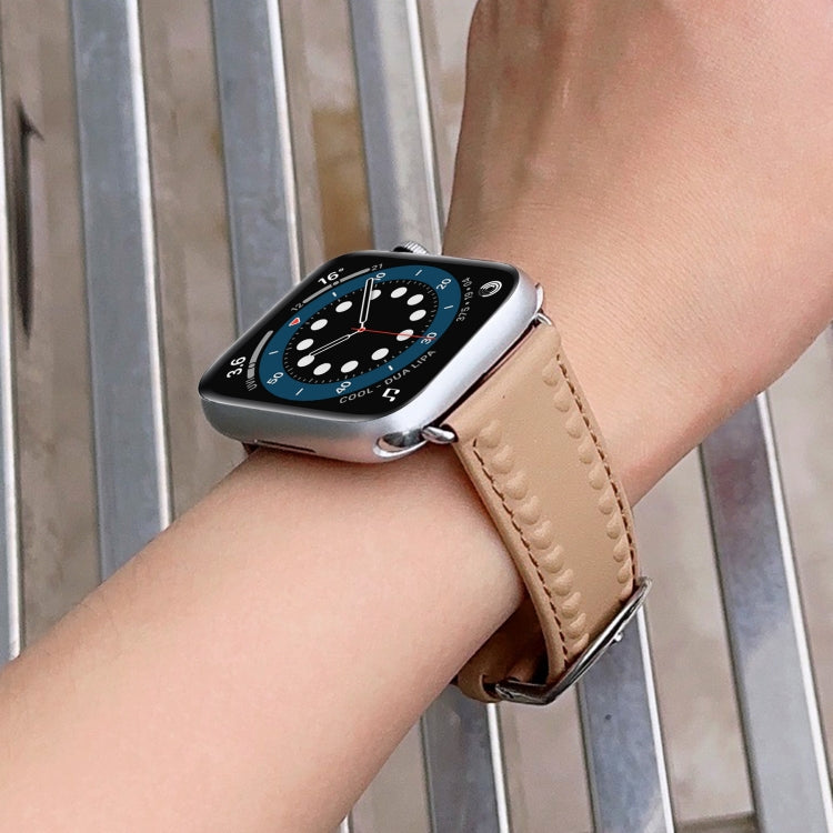 Embossed Love Genuine Leather Watch Band For Apple Watch 3 42mm(Khaki)