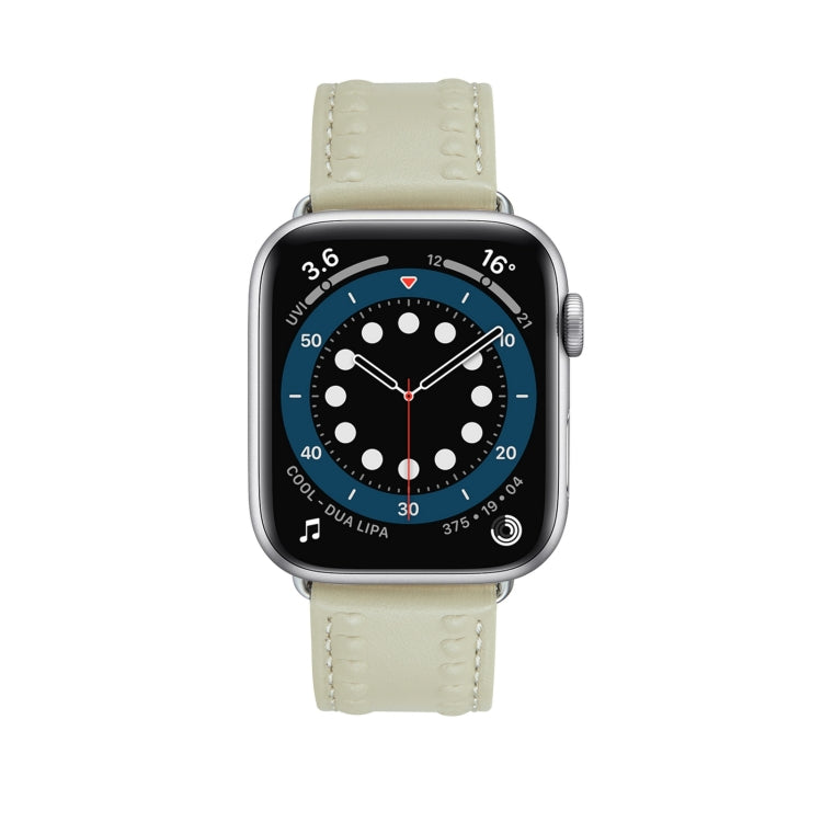 Embossed Love Genuine Leather Watch Band For Apple Watch 2 42mm(Milky White)