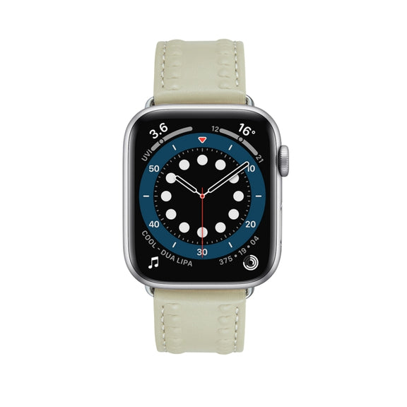 Embossed Love Genuine Leather Watch Band For Apple Watch 2 38mm(Milky White)