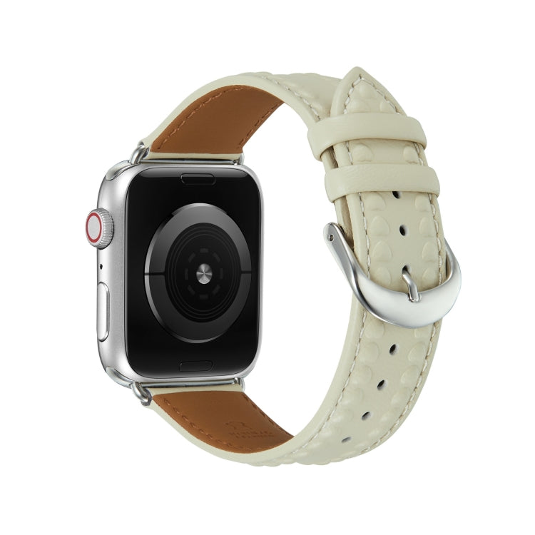 Embossed Love Genuine Leather Watch Band For Apple Watch 2 38mm(Milky White)