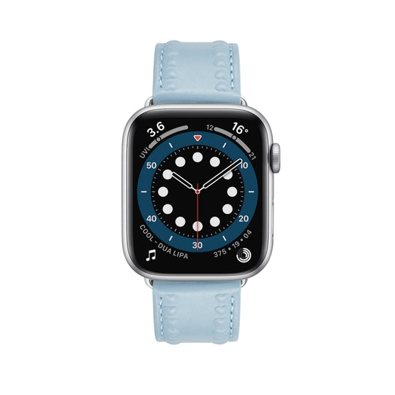 Embossed Love Genuine Leather Watch Band For Apple Watch SE 2023 44mm(Blue)