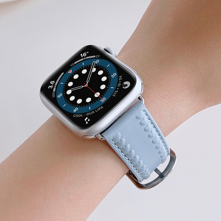 Embossed Love Genuine Leather Watch Band For Apple Watch SE 2023 44mm(Blue)