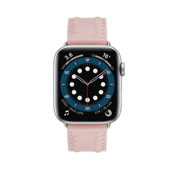 Embossed Love Genuine Leather Watch Band For Apple Watch 9 45mm(Pink)