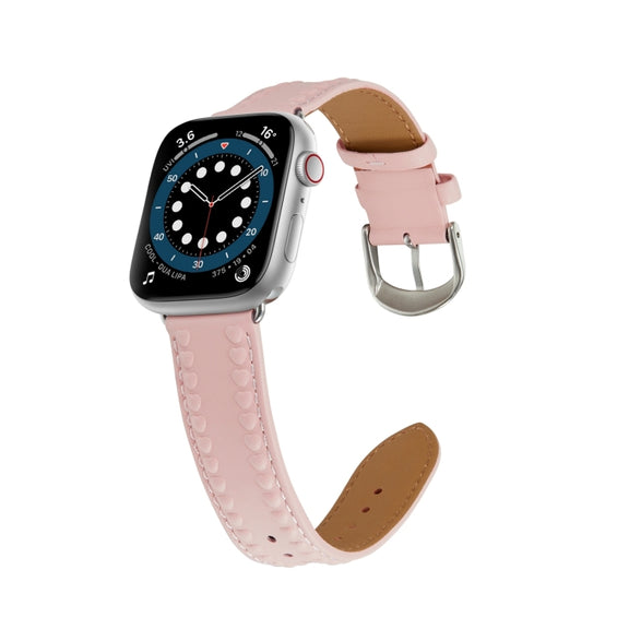 Embossed Love Genuine Leather Watch Band For Apple Watch 9 45mm(Pink)