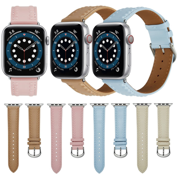 Embossed Love Genuine Leather Watch Band For Apple Watch 7 41mm(Milky White)