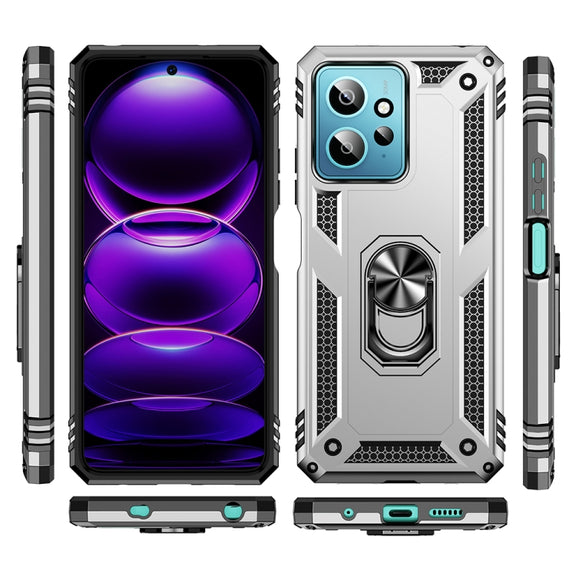 For Xiaomi Redmi Note 12 4G Global Shockproof TPU + PC Phone Case with Holder(Silver)