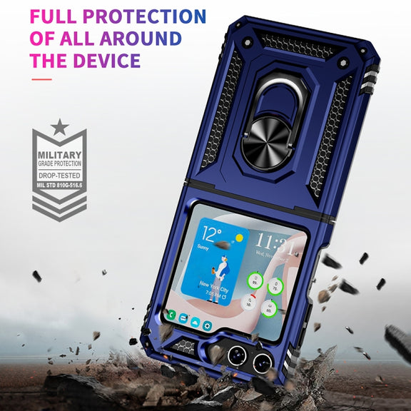 For Samsung Galaxy Z Flip5 Shockproof TPU + PC Phone Case with Holder(Blue)