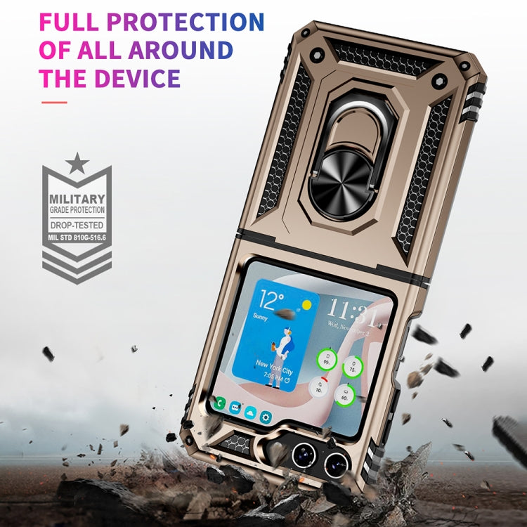 For Samsung Galaxy Z Flip5 Shockproof TPU + PC Phone Case with Holder(Gold)