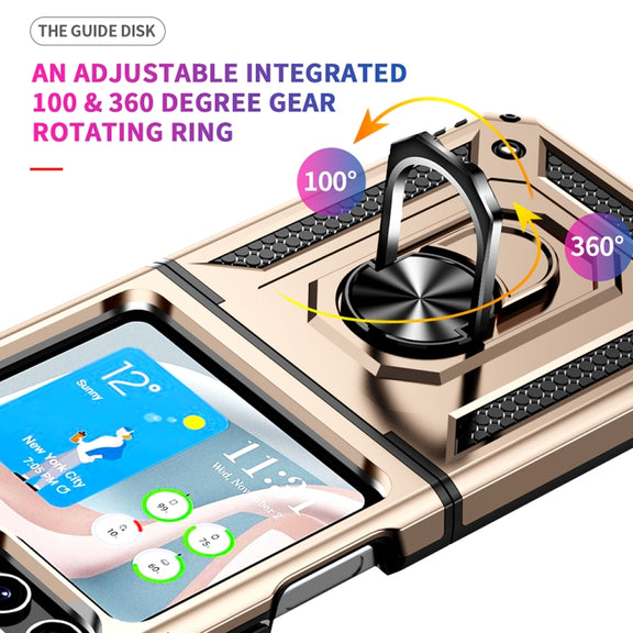 For Samsung Galaxy Z Flip5 Shockproof TPU + PC Phone Case with Holder(Gold)