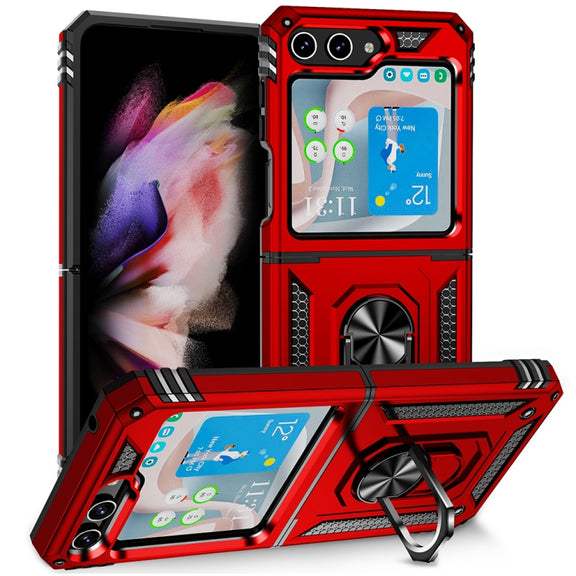 For Samsung Galaxy Z Flip5 Shockproof TPU + PC Phone Case with Holder(Red)
