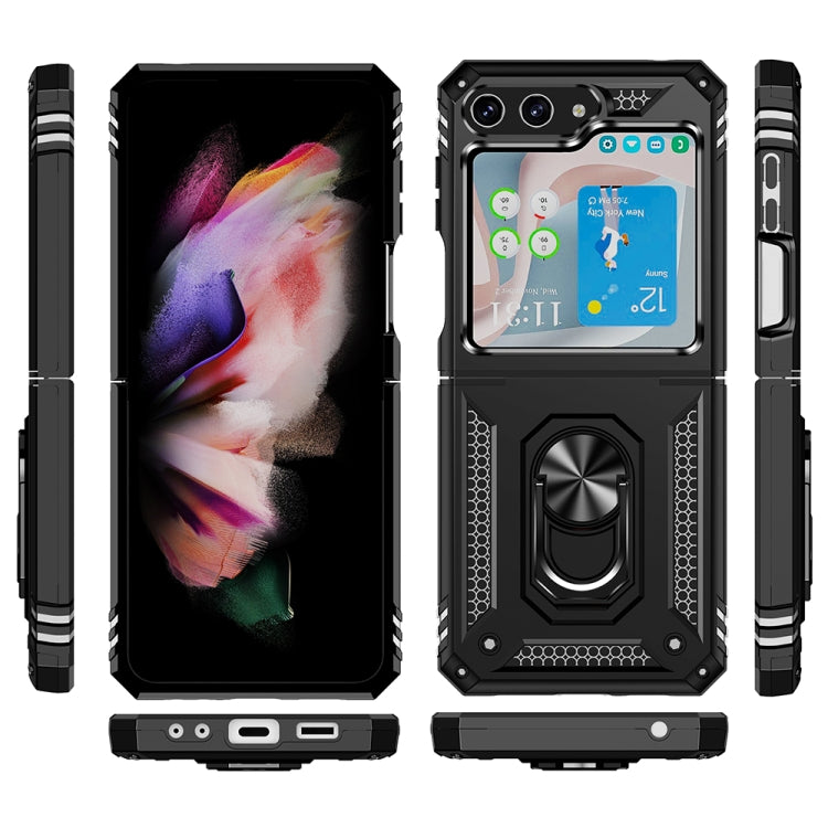 For Samsung Galaxy Z Flip5 Shockproof TPU + PC Phone Case with Holder(Black)