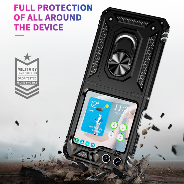 For Samsung Galaxy Z Flip5 Shockproof TPU + PC Phone Case with Holder(Black)