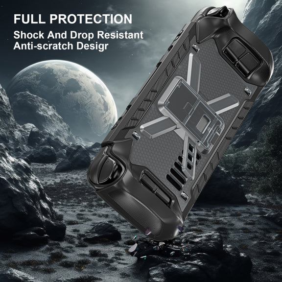For Steam Deck Shockproof Game Console Case with Holder & Shoulder Strap(Black)