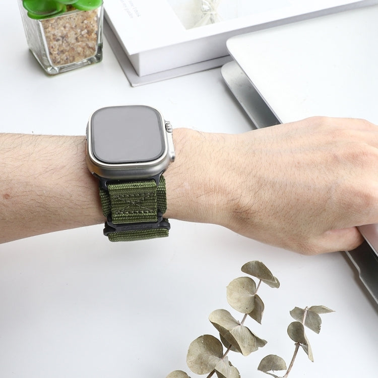Nylon Two Section Watch Band For Apple Watch 9 45mm(Dark Green)