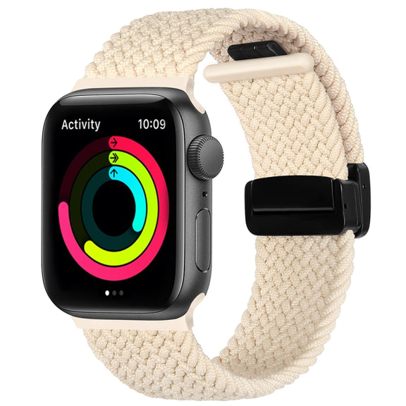 Magnetic Fold Clasp Woven Watch Band For Apple Watch 6 44mm(Starlight Color)
