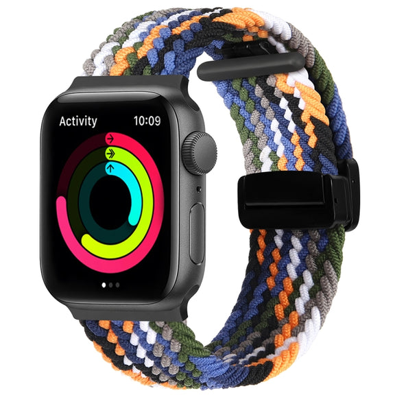 Magnetic Fold Clasp Woven Watch Band For Apple Watch 3 38mm(Denim Color)
