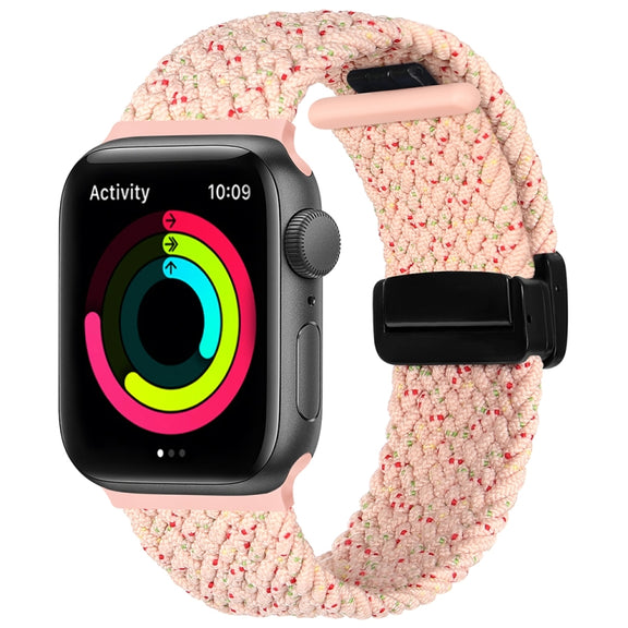 Magnetic Fold Clasp Woven Watch Band For Apple Watch 9 45mm(Starlight Pink)