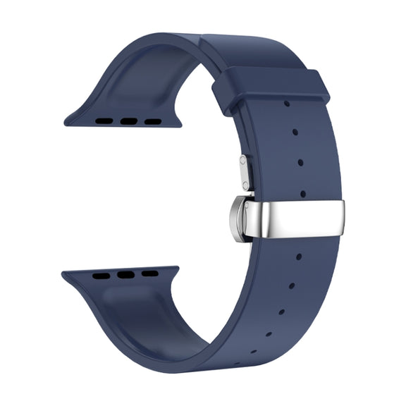 Metal Butterfly Buckle Silicone Watch Band For Apple Watch 2 38mm(Blue)