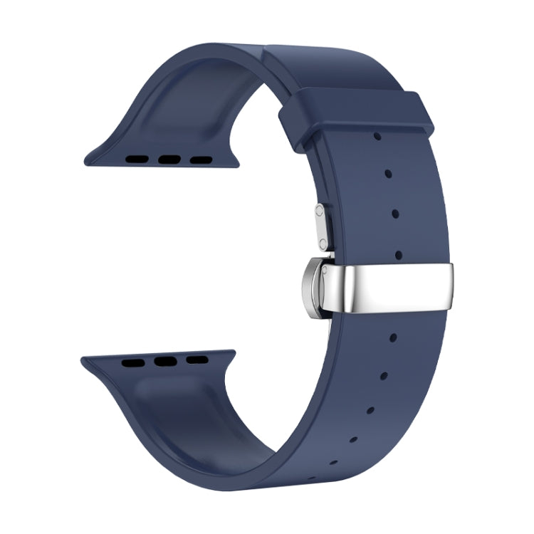Metal Butterfly Buckle Silicone Watch Band For Apple Watch 2 38mm(Blue)