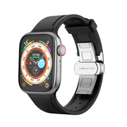 Metal Butterfly Buckle Silicone Watch Band For Apple Watch 9 41mm(Black)