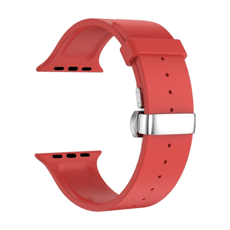 Metal Butterfly Buckle Silicone Watch Band For Apple Watch 9 41mm(Red)