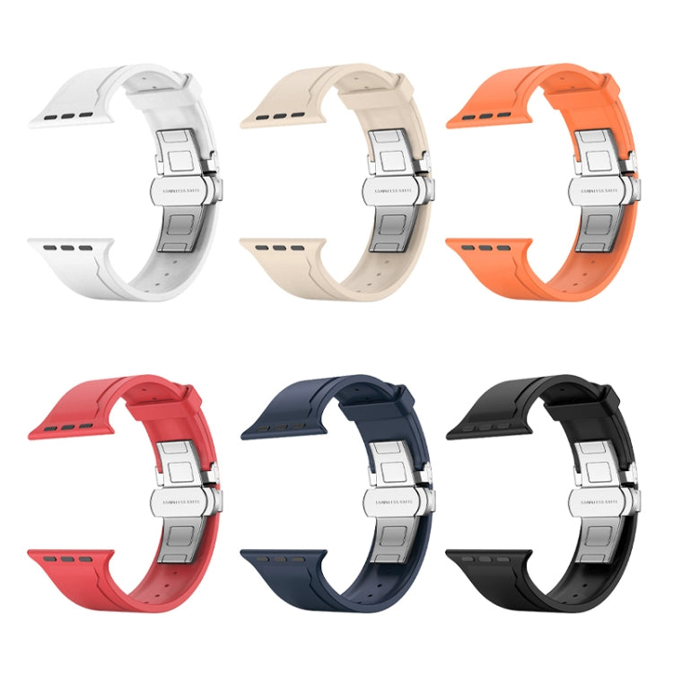 Metal Butterfly Buckle Silicone Watch Band For Apple Watch 9 41mm(Red)