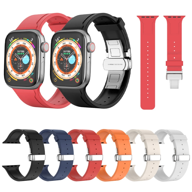 Metal Butterfly Buckle Silicone Watch Band For Apple Watch 2 38mm(White)