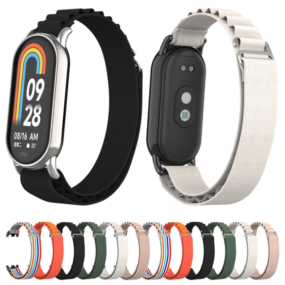 For Xiaomi Mi Band 8 Metal Plug Loop Nylon Watch Band(Silver+Starlight)