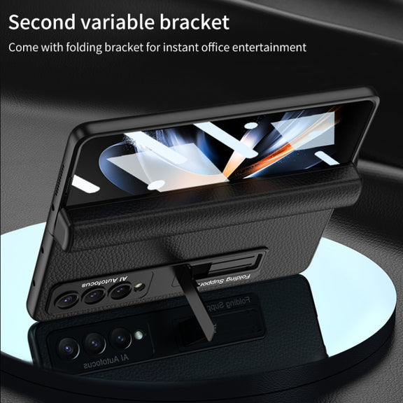 For Samsung Galaxy Z Fold4 GKK Integrated Fold Hinge Leather Phone Case with Holder(Green)