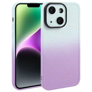 For iPhone 14 Gradient Starry Silicone Phone Case with Lens Film(White Purple)