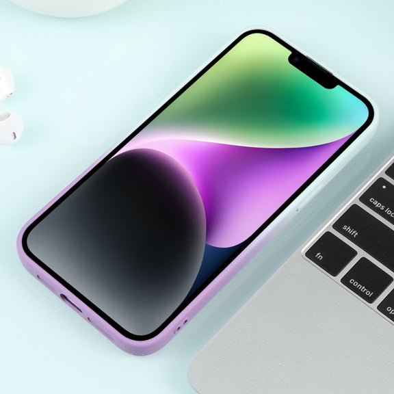 For iPhone 14 Gradient Starry Silicone Phone Case with Lens Film(White Purple)