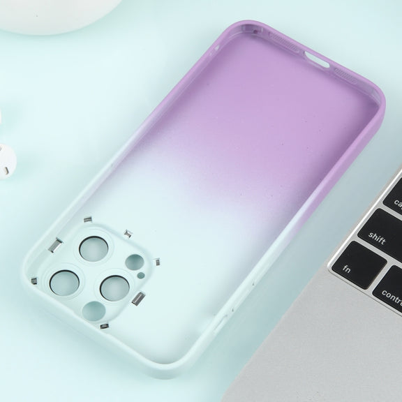 For iPhone 14 Gradient Starry Silicone Phone Case with Lens Film(White Purple)