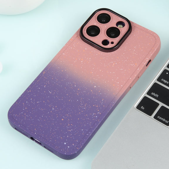 For iPhone 13 Pro Max Gradient Starry Silicone Phone Case with Lens Film(Pink Purple)